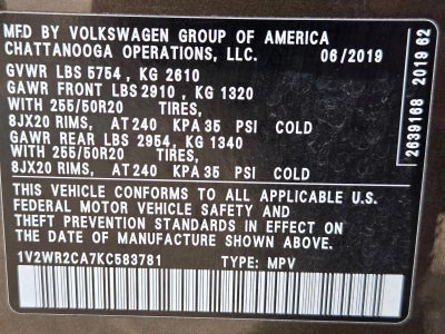 2019 Volkswagen Atlas 3.6L V6 SE w/Technology